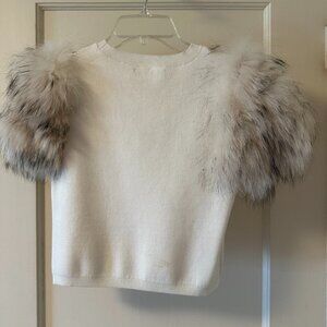 Alice & Olivia Ciara Sweater/ Cream with Rabbit Fur/ Size M